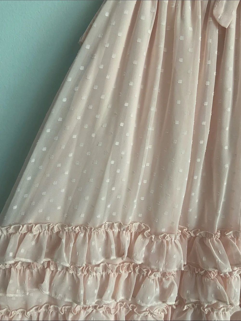 Girls' Peach chiffon Ruffle Tiered Dress with Bow and rhinestone size 5 girls